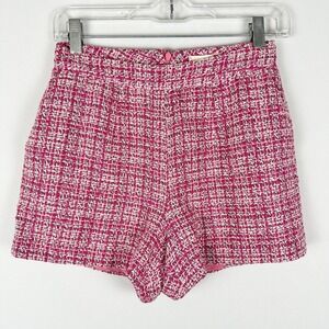 NWT L'AGENCE Ashton Tweed Shorts Womens 0 Pink Cotton Knit Preppy Chic Luxury